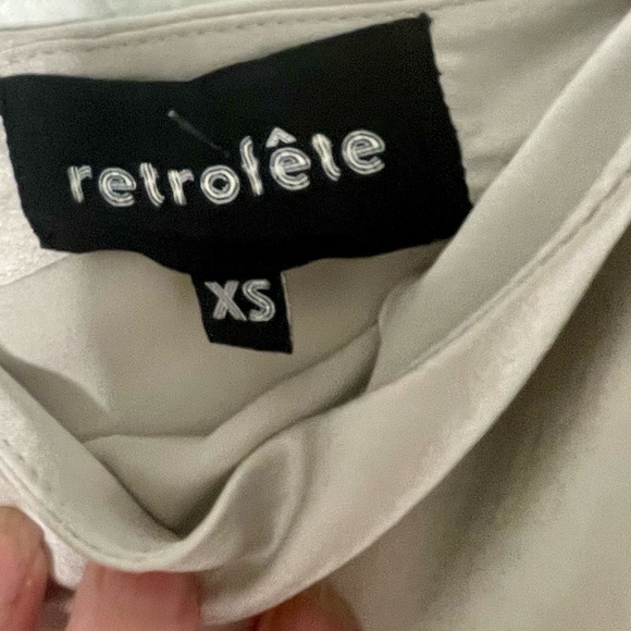 Retrofete Silver Silk Asymmetrical Ruched Neva Dress. Size XS - Picture 9 of 15